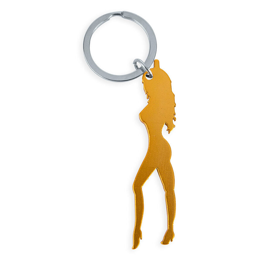 DIABLO PICANTE - KEYRING WITH FEMALE SILHOUETTE IN GOLD COLOR WITH BEER OPENER