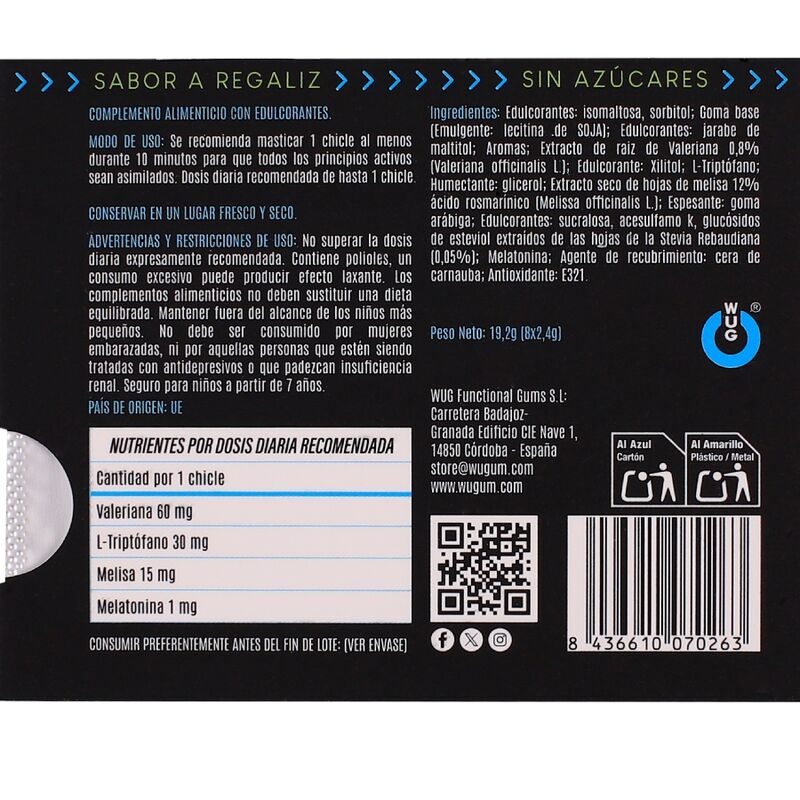 WUG OFF - FUNCTIONAL MELATONIN & VALERIAN LIQUORICE FLAVOUR GUM BLISTER 8 PCS